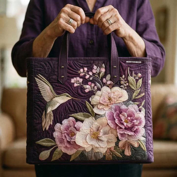 Trapuntato Tote Borsa - Hummingbirds and Orchids