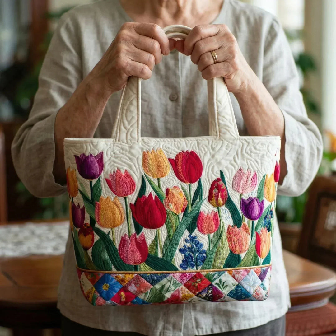 Trapuntato Tote Borsa - Tulip Garden