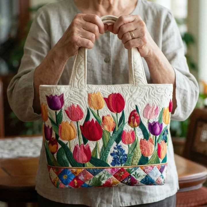 Trapuntato Tote Borsa - Tulip Garden