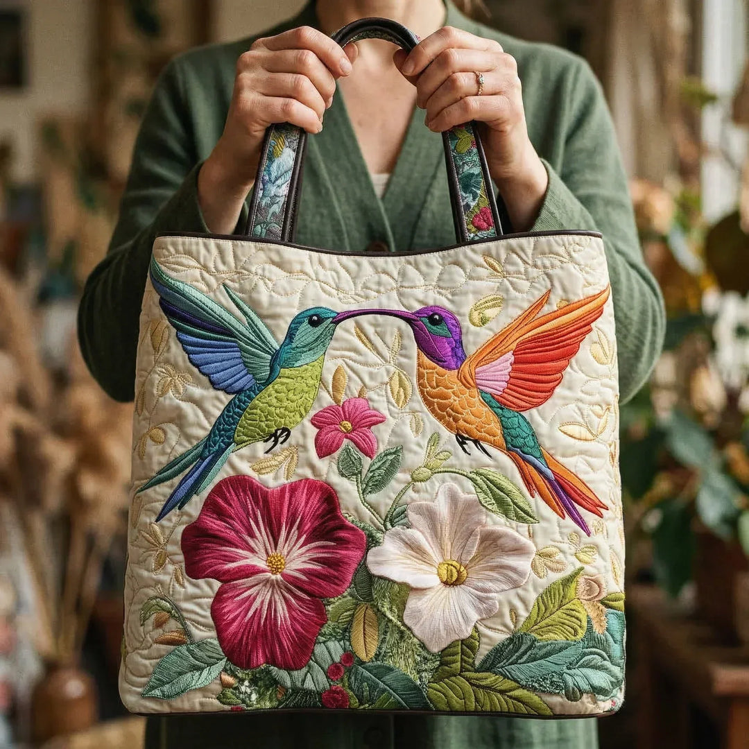 Trapuntato Borsa - Hummingbird and Bianco Flowers