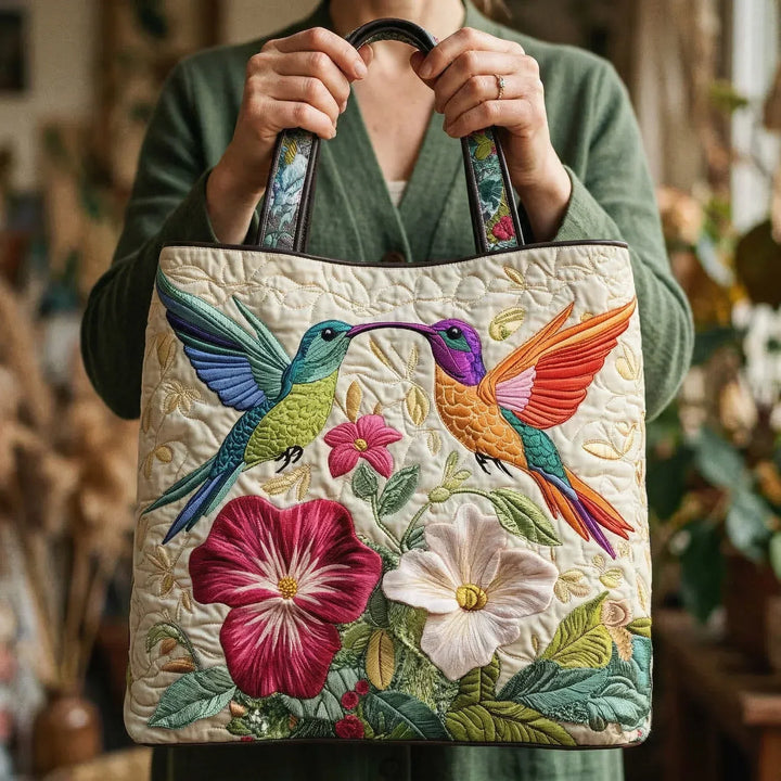 Trapuntato Borsa - Hummingbird and Bianco Flowers