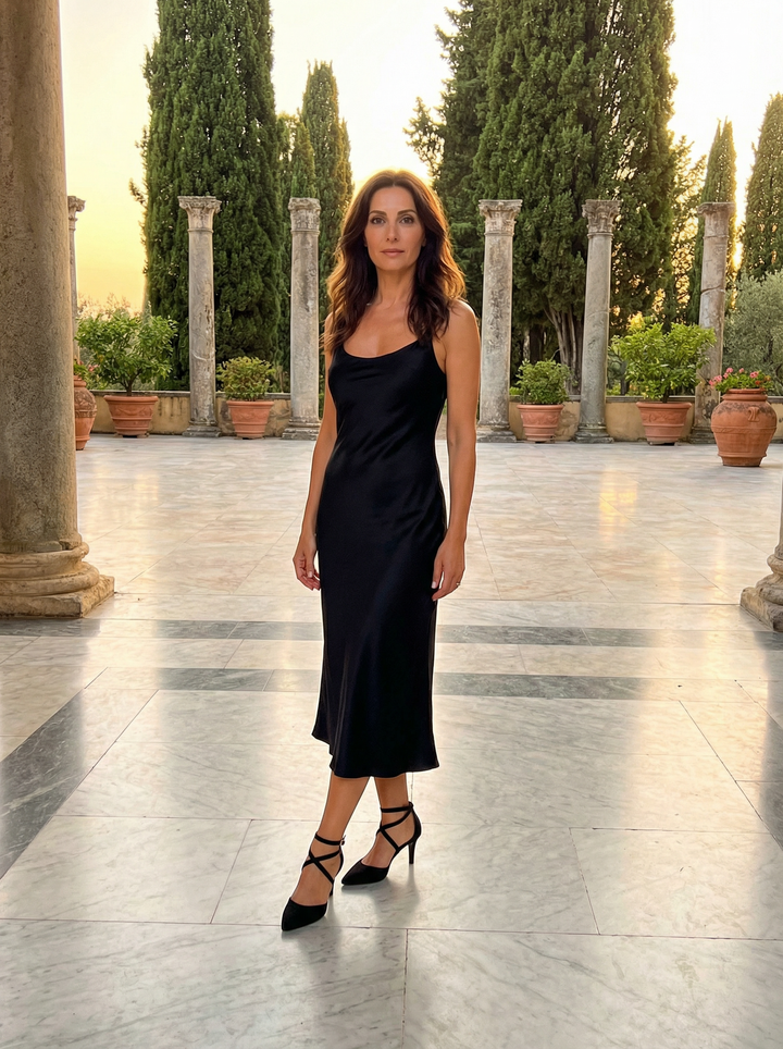 Nola | Classico Nero Ankle Strap Court Scarpe