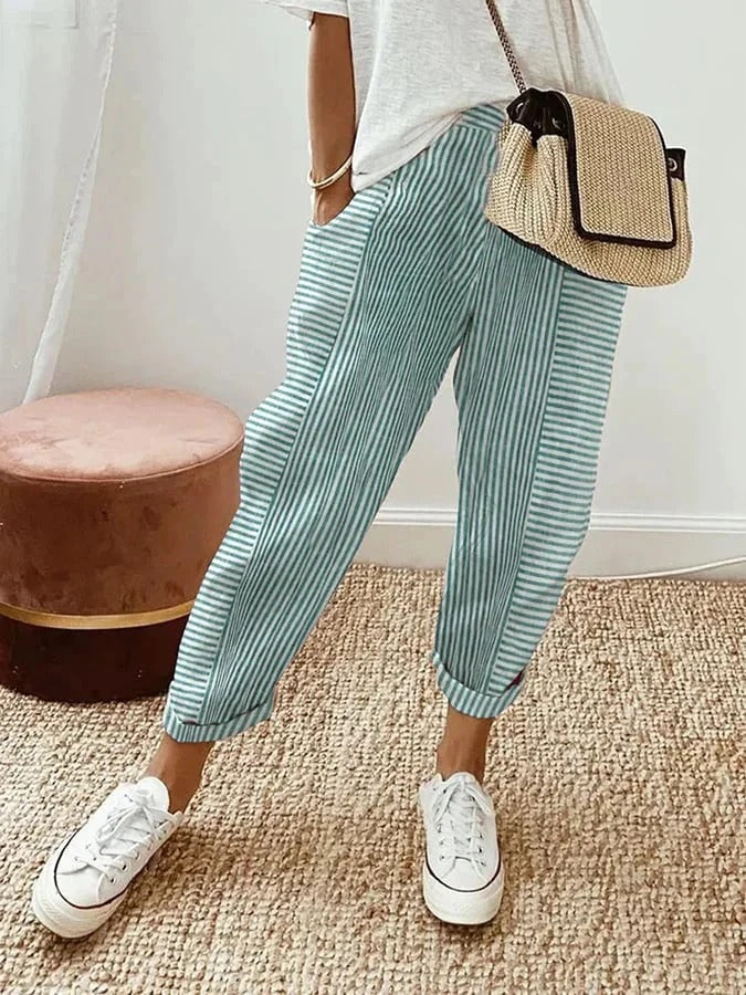 Patti | a Righe Cuffed Pantaloni with Elastic Waist