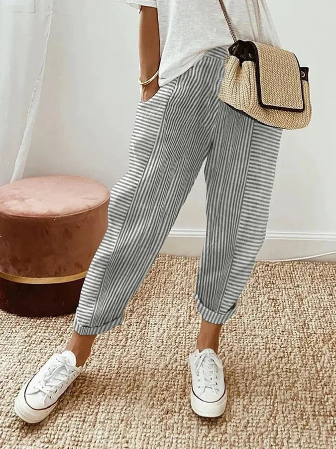 Patti | a Righe Cuffed Pantaloni with Elastic Waist