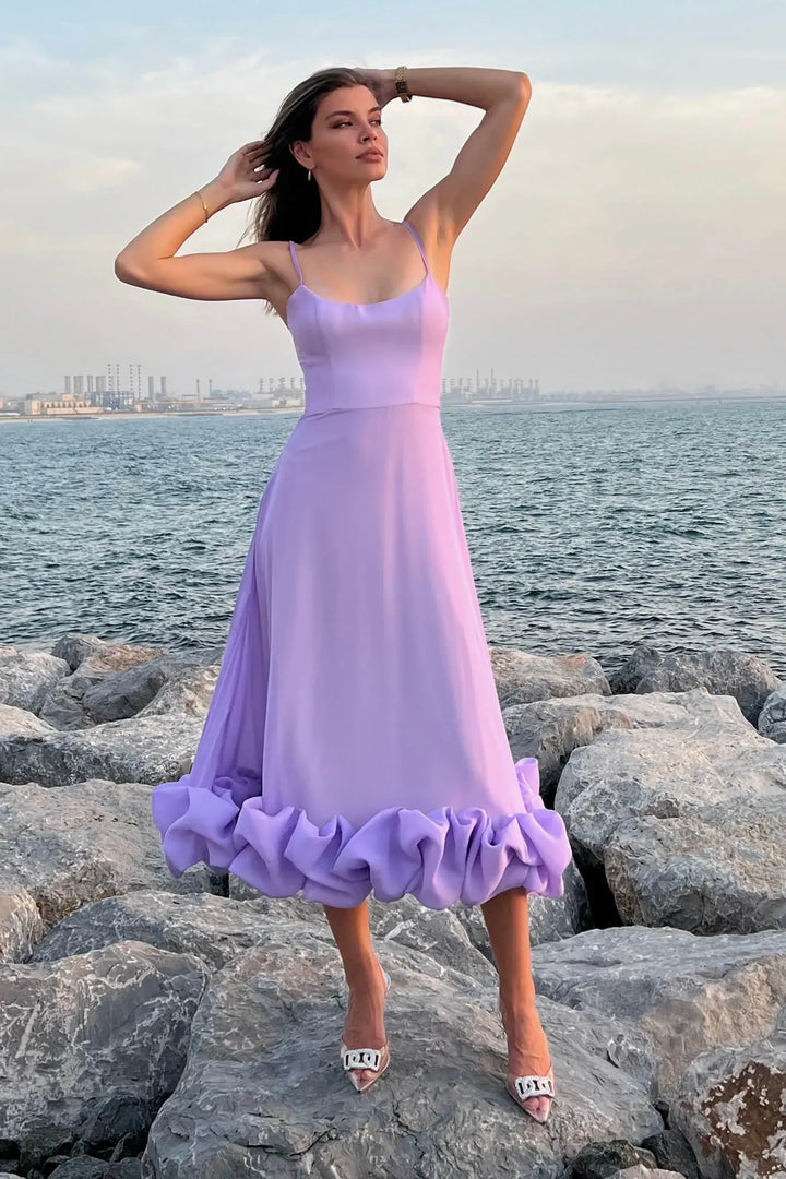 Heather | Abito Midi con Orlo a Balze e Linea ad A