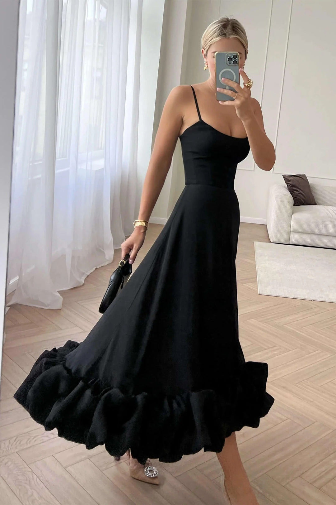 Heather | Abito Midi con Orlo a Balze e Linea ad A