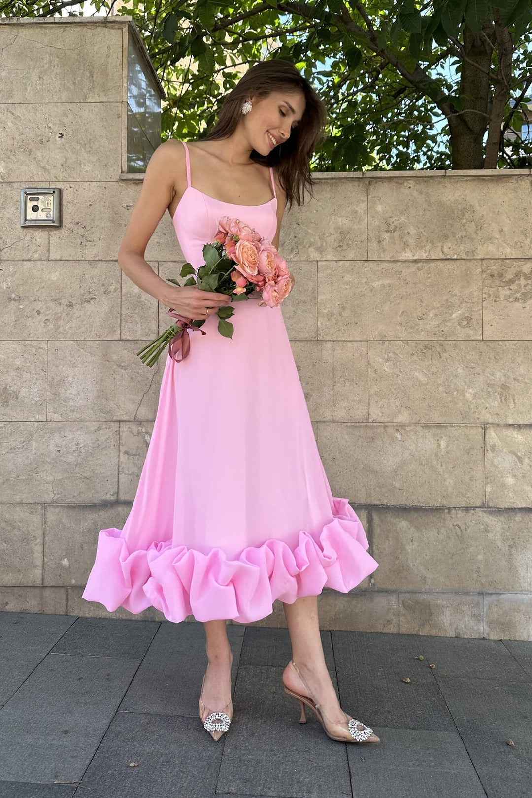 Heather | Abito Midi con Orlo a Balze e Linea ad A