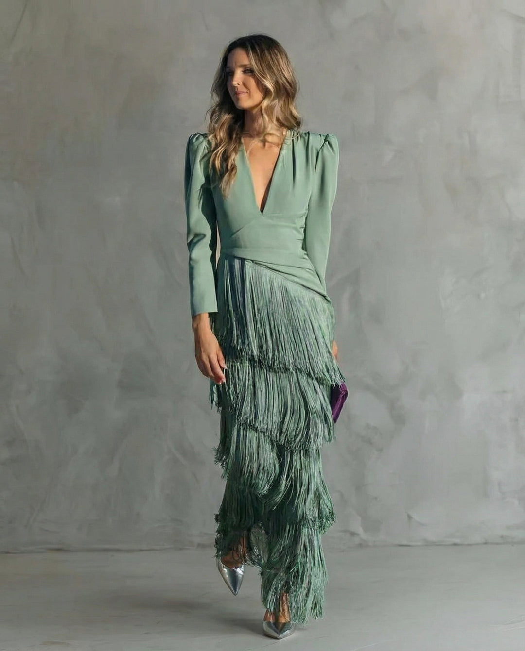 Ella | Elegante Abito with Fringe Sleeves