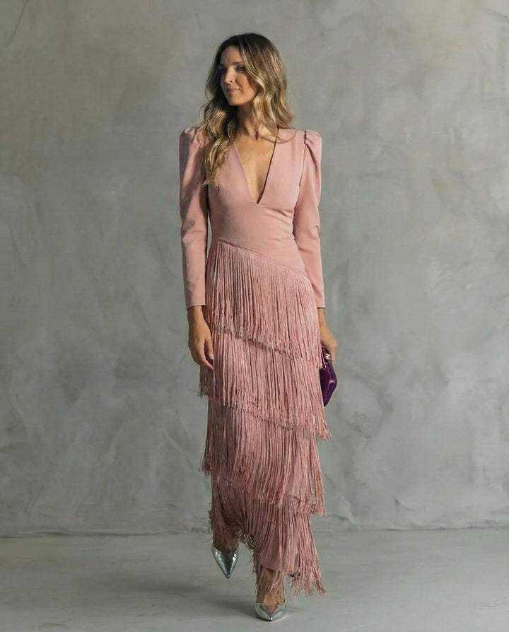 Ella | Elegante Abito with Fringe Sleeves