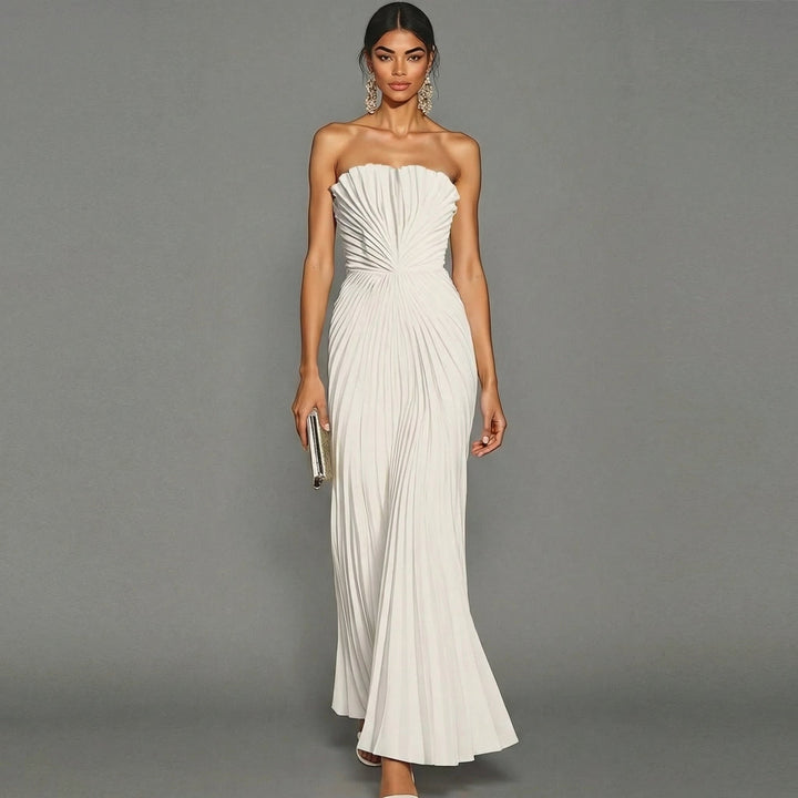 Celeste | Strapless Pleated Ceremony Midi Abito