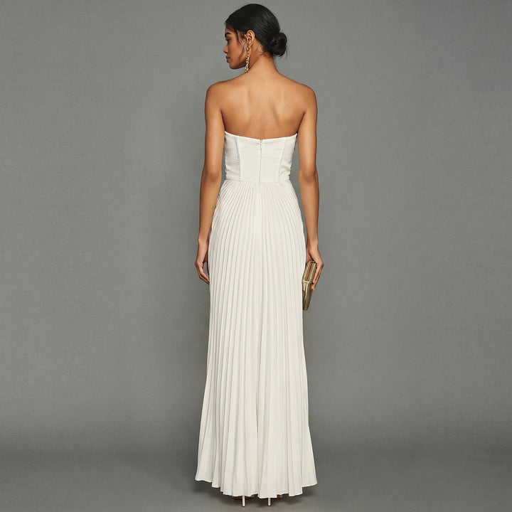 Celeste | Strapless Pleated Ceremony Midi Abito