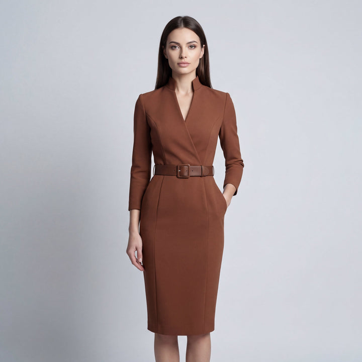 Tess | Sheath Midi Abito with Scollo a V and Cintura