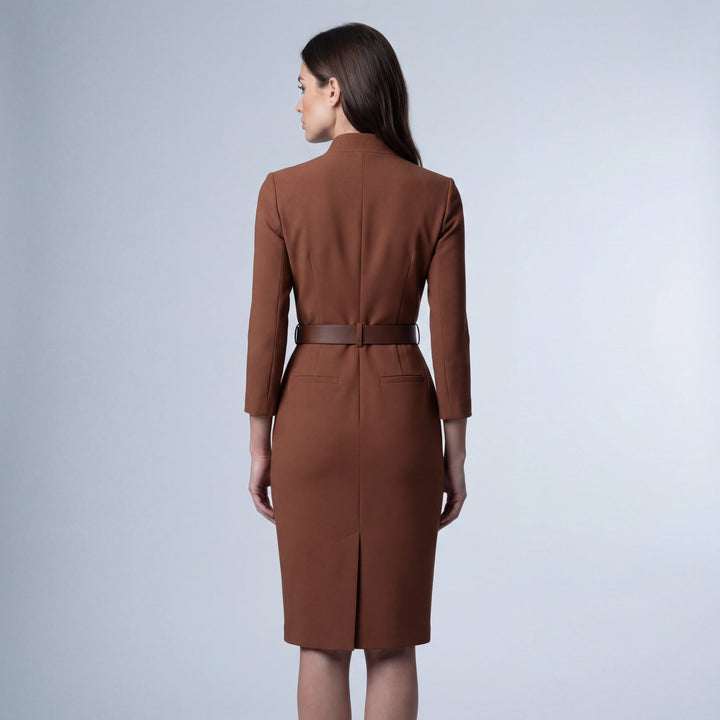 Tess | Sheath Midi Abito with Scollo a V and Cintura