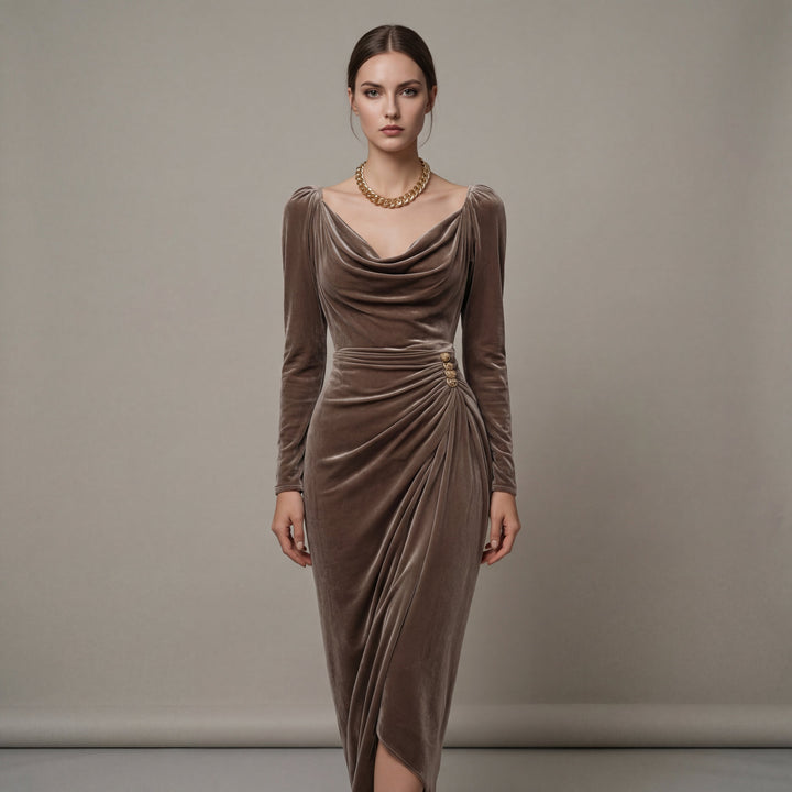 Nadia | Draped Velluto Evening Midi Abito