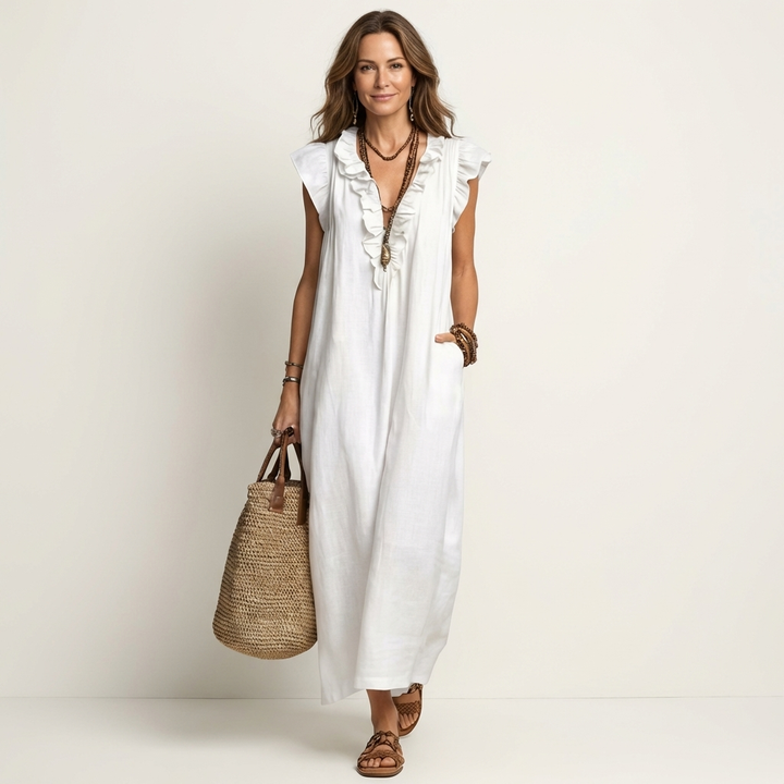 Josette | Ruffle Scollo a V Maxi Abito