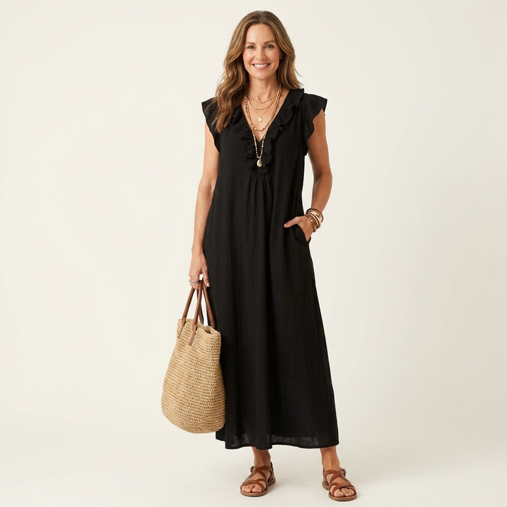 Josette | Ruffle Scollo a V Maxi Abito