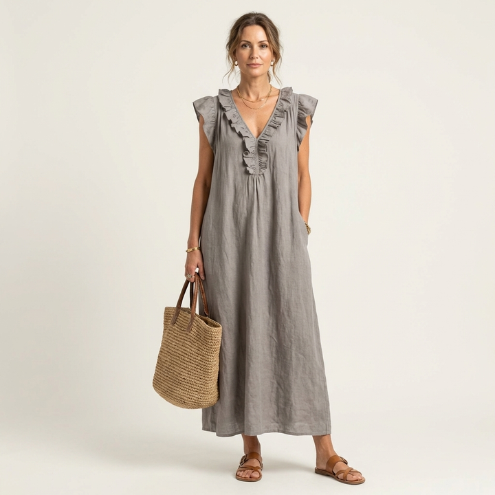 Josette | Ruffle Scollo a V Maxi Abito