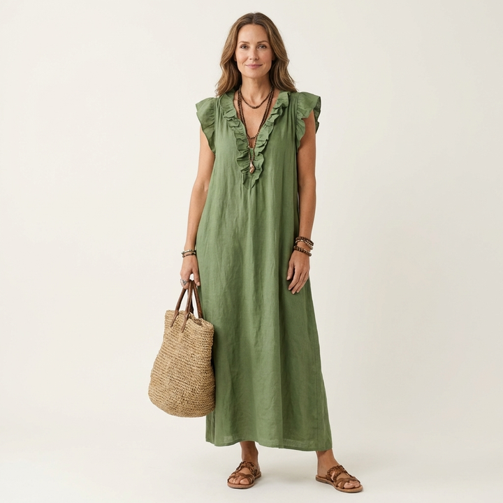 Josette | Ruffle Scollo a V Maxi Abito