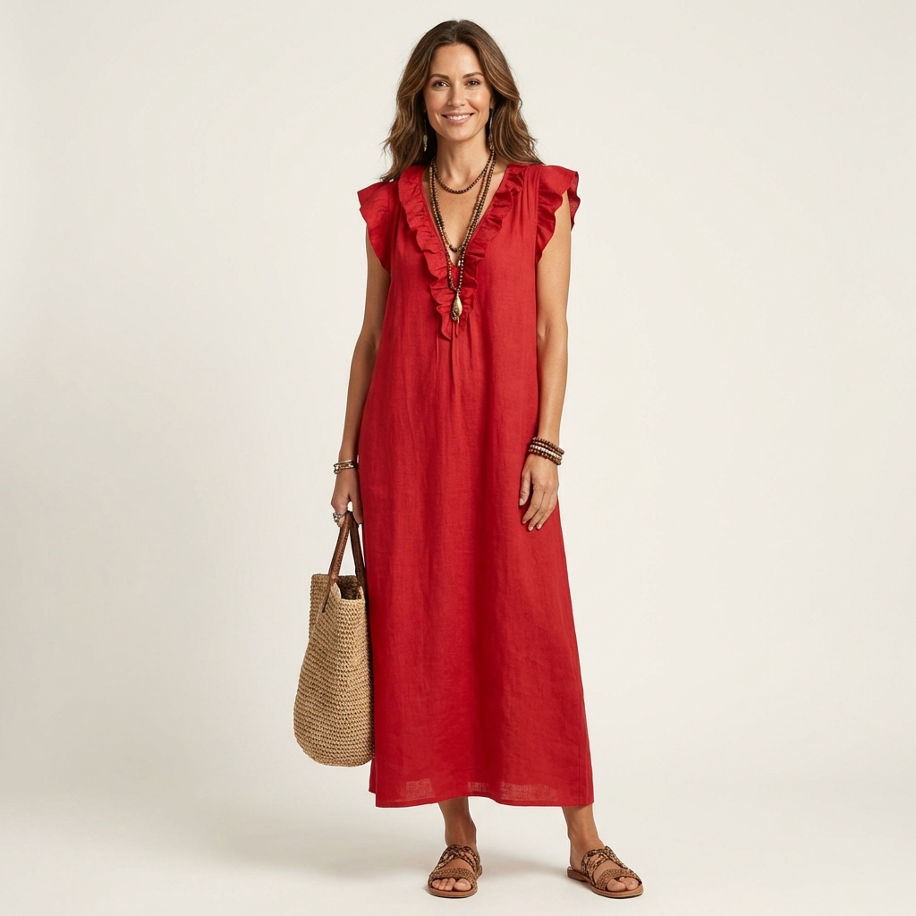 Josette | Ruffle Scollo a V Maxi Abito