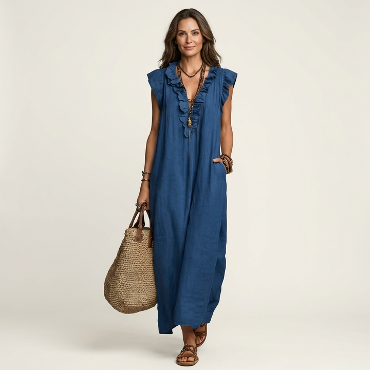 Josette | Ruffle Scollo a V Maxi Abito