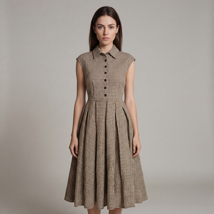 Hazel | Classico Scozzese Button-Front Midi Abito