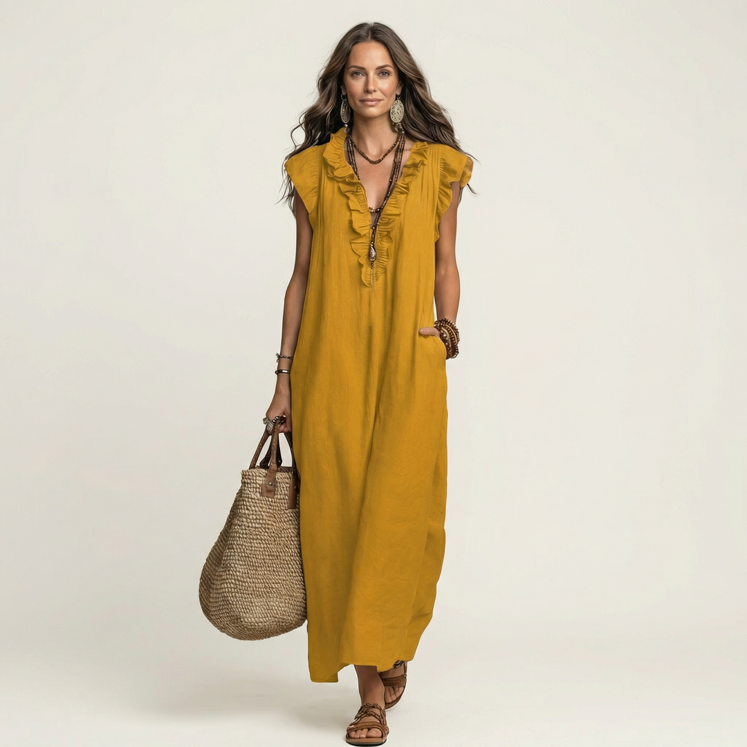 Josette | Ruffle Scollo a V Maxi Abito