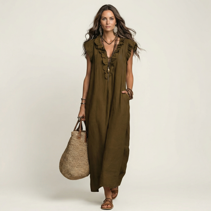 Josette | Ruffle Scollo a V Maxi Abito