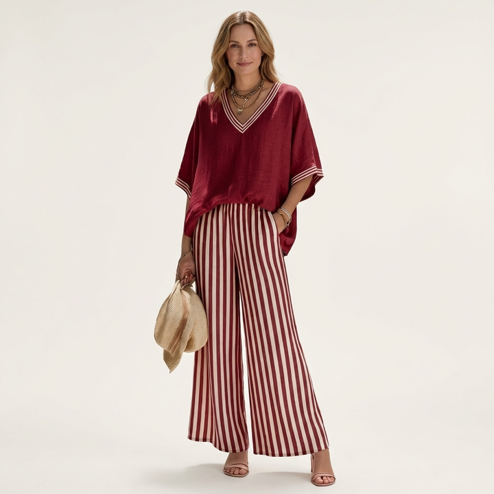 Juliana | Scollo a V Varsity Top & Stripe Gamba Larga Completo