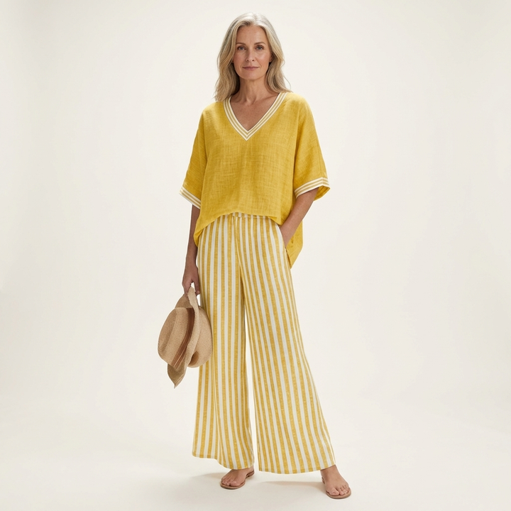 Juliana | Scollo a V Varsity Top & Stripe Gamba Larga Completo