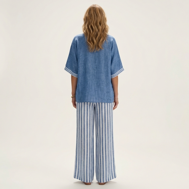 Juliana | Scollo a V Varsity Top & Stripe Gamba Larga Completo
