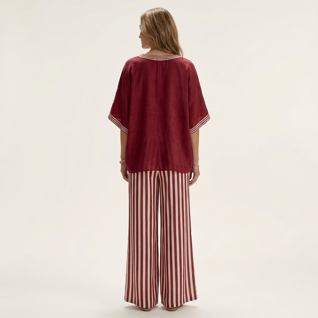 Juliana | Scollo a V Varsity Top & Stripe Gamba Larga Completo