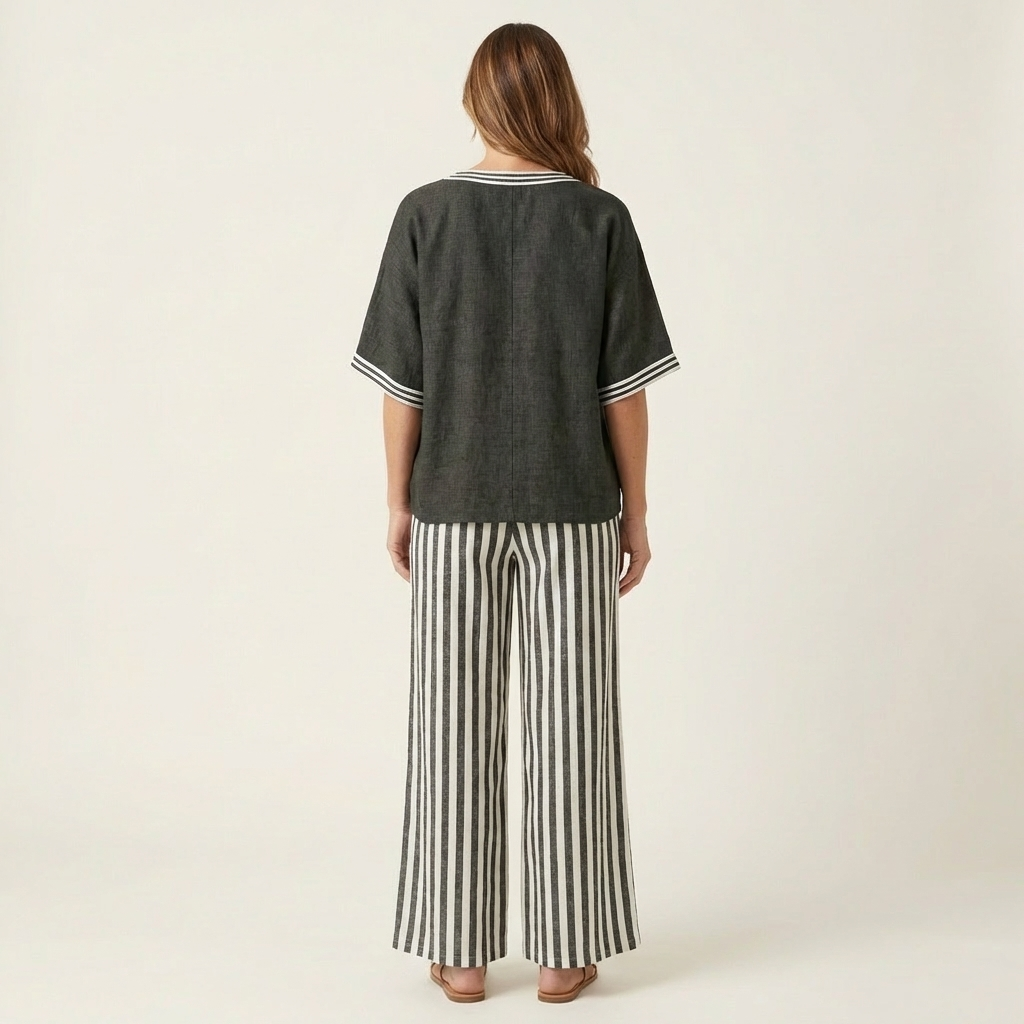 Juliana | Scollo a V Varsity Top & Stripe Gamba Larga Completo