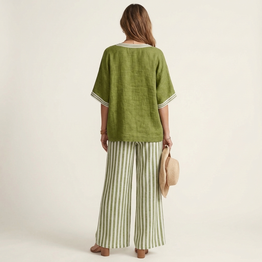 Juliana | Scollo a V Varsity Top & Stripe Gamba Larga Completo