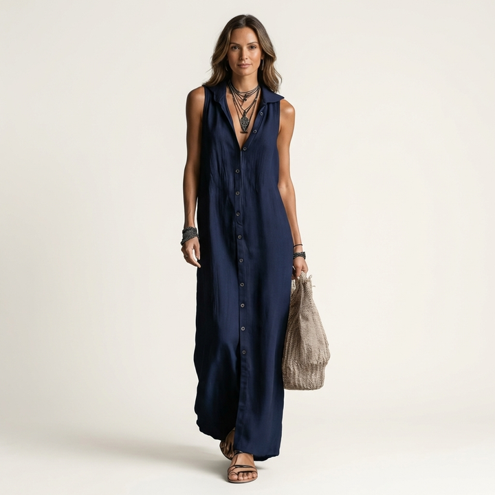 Mirabell | Hooded Button-Front Senza Maniche Maxi Abito