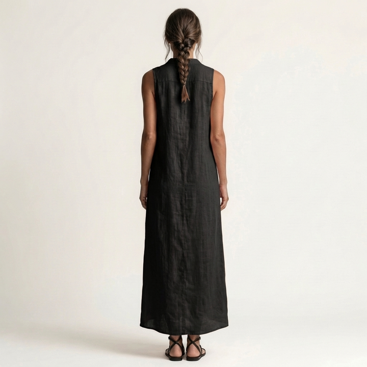 Mirabell | Hooded Button-Front Senza Maniche Maxi Abito