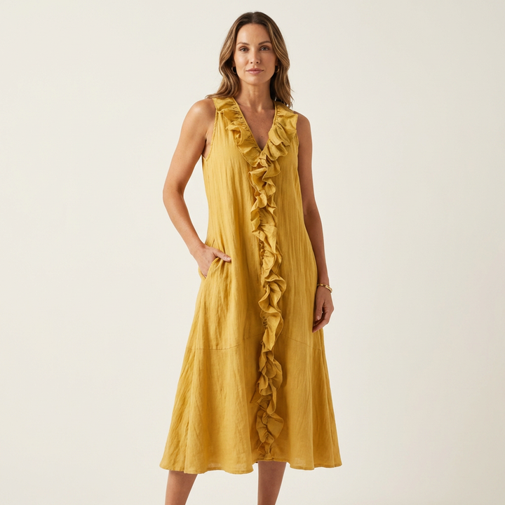Vicky | Ruffle-Front Scollo a V Senza Maniche Maxi Abito