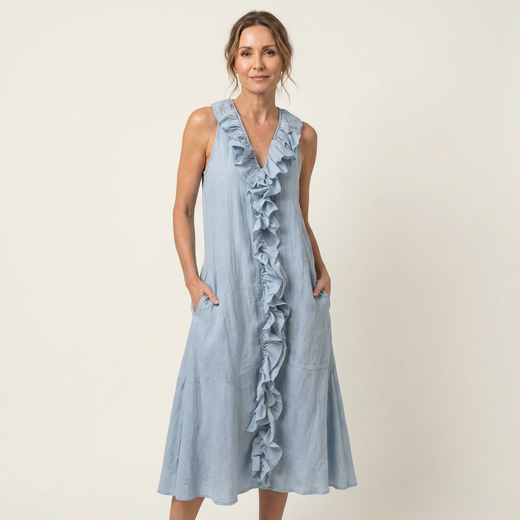 Vicky | Ruffle-Front Scollo a V Senza Maniche Maxi Abito