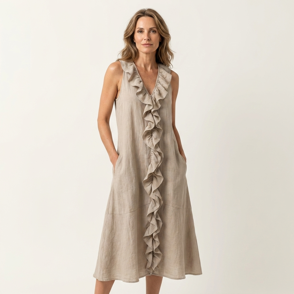 Vicky | Ruffle-Front Scollo a V Senza Maniche Maxi Abito