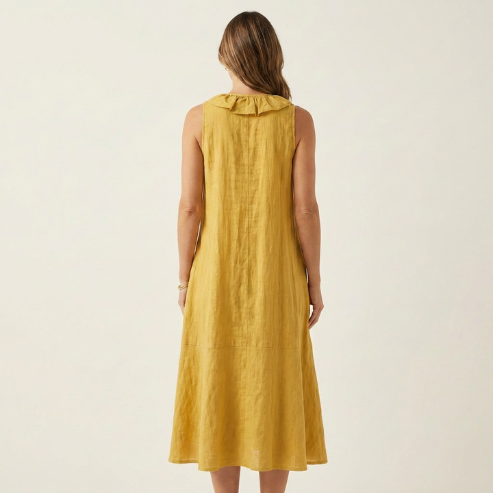 Vicky | Ruffle-Front Scollo a V Senza Maniche Maxi Abito
