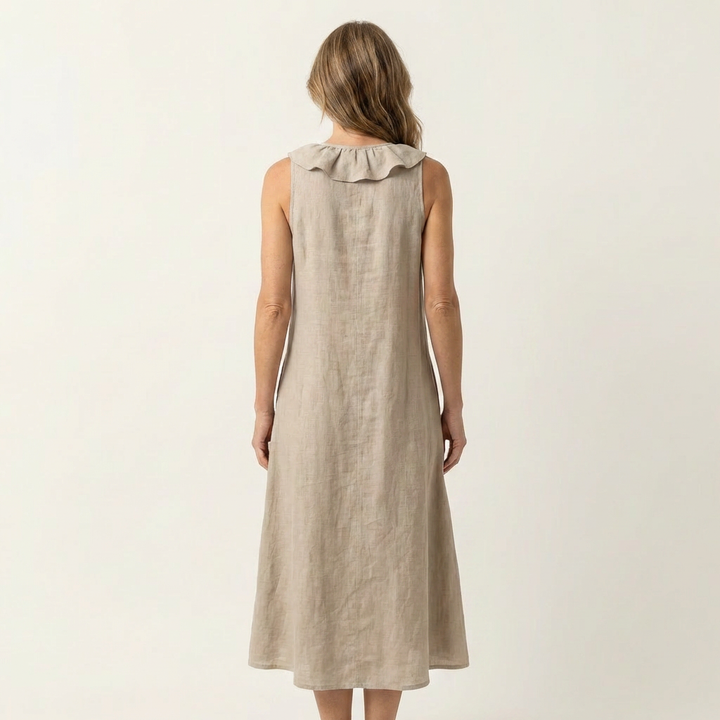 Vicky | Ruffle-Front Scollo a V Senza Maniche Maxi Abito