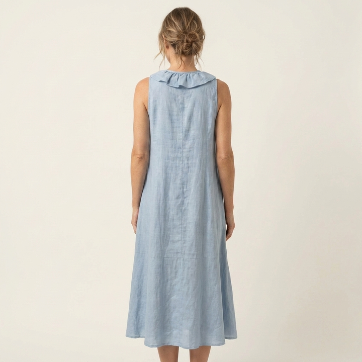 Vicky | Ruffle-Front Scollo a V Senza Maniche Maxi Abito