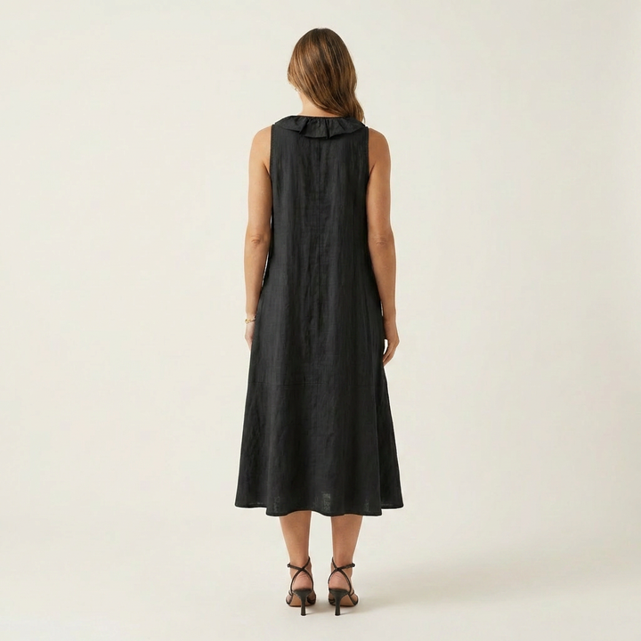 Vicky | Ruffle-Front Scollo a V Senza Maniche Maxi Abito