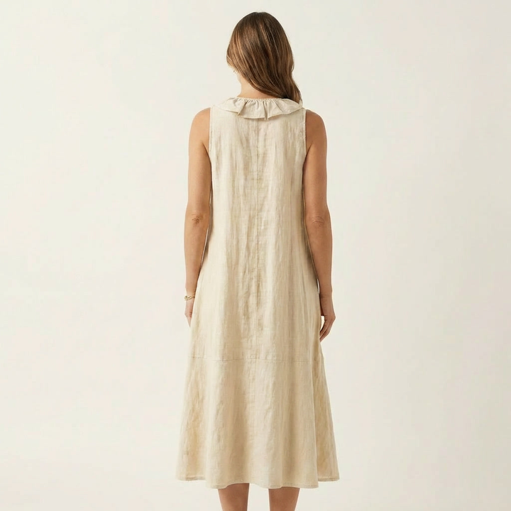 Vicky | Ruffle-Front Scollo a V Senza Maniche Maxi Abito