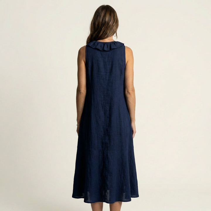 Vicky | Ruffle-Front Scollo a V Senza Maniche Maxi Abito