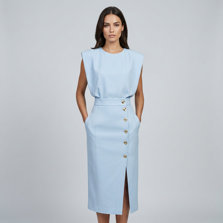 Briar | Elegante Round Neck Midi Abito with Slit