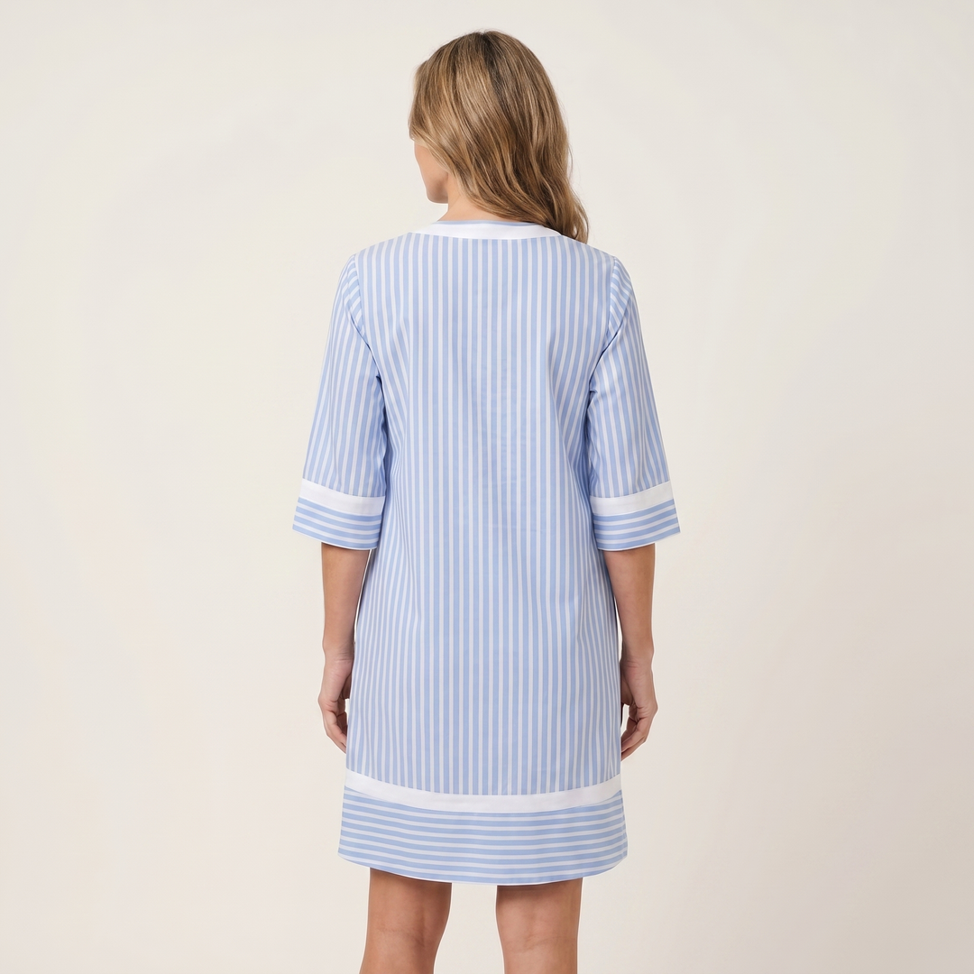 Sanina | Contrast-Trim Stripe Scollo a V Cotone Shift Abito