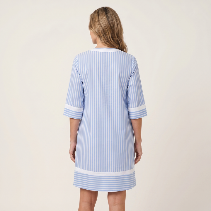 Sanina | Contrast-Trim Stripe Scollo a V Cotone Shift Abito