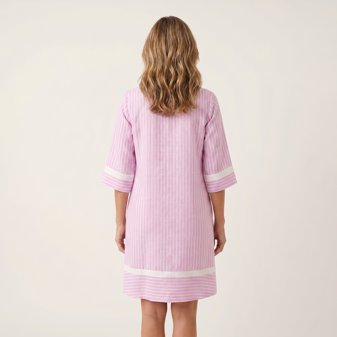 Sanina | Contrast-Trim Stripe Scollo a V Cotone Shift Abito