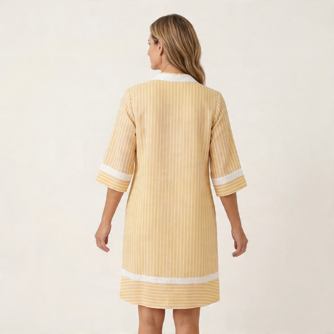 Sanina | Contrast-Trim Stripe Scollo a V Cotone Shift Abito