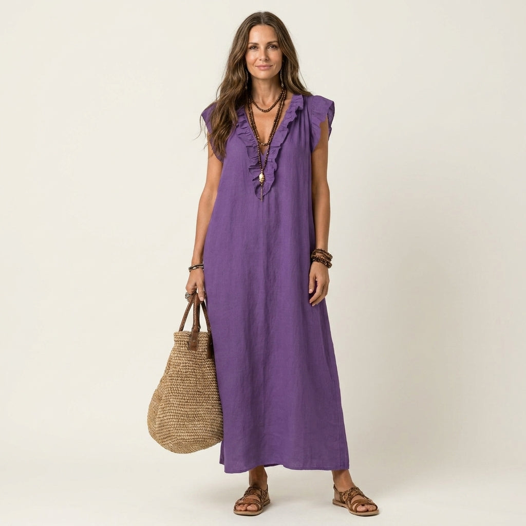 Josette | Ruffle Scollo a V Maxi Abito